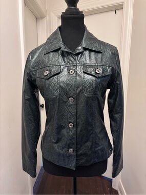 Guess Black Iridescent Faux-Snakeskin Button Jacket